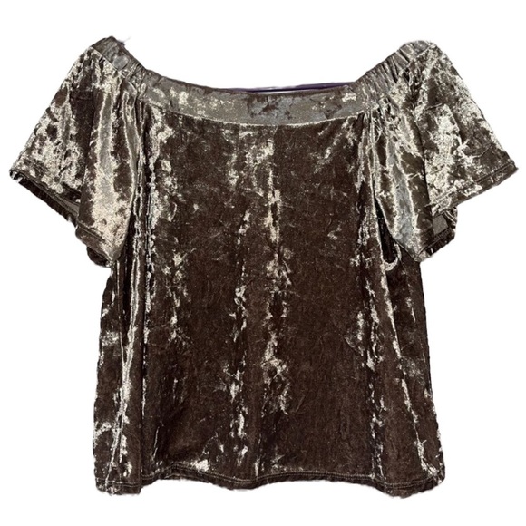 One Clothing Tan Velvet Off The Shoulder Top - Picture 1 of 4